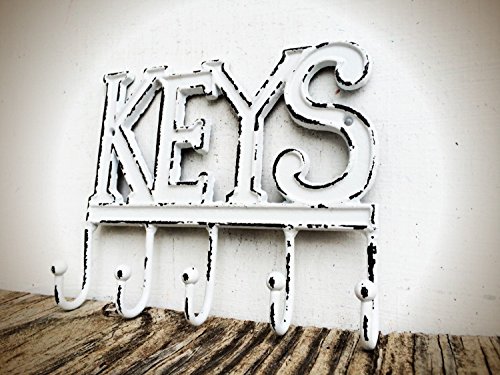 White Key Hook - Industrial Style Rustic Entryway Storage -Mudroom Organizer - Iron Multi Hanger - Housewarming Gift