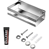 GEINIFAFA Rustproof Metal Storage Floating Shelves Wall Mounted Rectangular Shelf for Bedroom,Bathroom, Living Room, Kitchen, and Laundry Room,Nail-Free Wall-Mounted Shelves（7.9 Inch Silver）