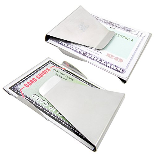 QY Silver Color Stainless Steel Double Side Slim Money Clip Wallet Credit Bank Card Holder Wallet Grip Clip - Thumbnail 2