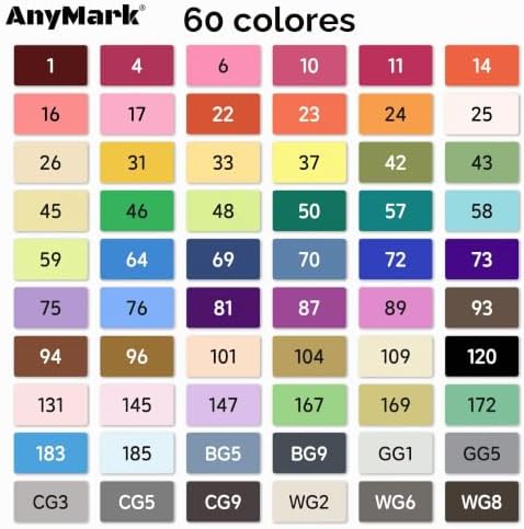 Marcadores de álcool, 60 cores, marcadores biselados de ponta dupla e álcool fino, para adultos Esboços, banda desenhada, colorir, corpo branco