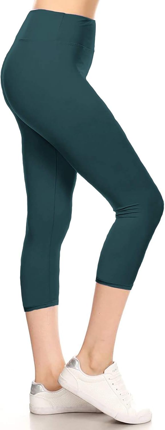 Leggings Depot Yoga Waist Capri REG/Plus Women's Buttery Soft Solid Capri Leggings 16+Colors