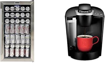 Whynter BR-130SB Beverage Refrigerator with Internal Fan 120 Can Capacity – Stainless Steel &amp; Keurig K-Classic Coffee Maker, Single Serve K-Cup Pod Coffee Brewer, 6 to 10 Oz. Brew Sizes, Black