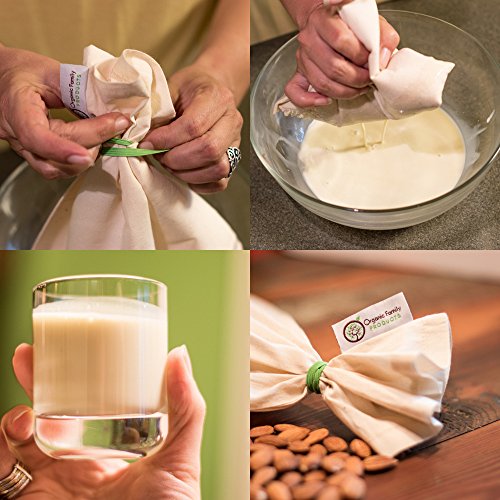 Organic Cotton Nut Milk Bag - Super Smooth Almond Milk Maker - No Seam Bottom, Drawstring Free - Reusable Food Strainer for Yogurt, Cheese Cloth, Juice, Tea, Coffee & More - Natural and Eco-Friendly - Thumbnail 3