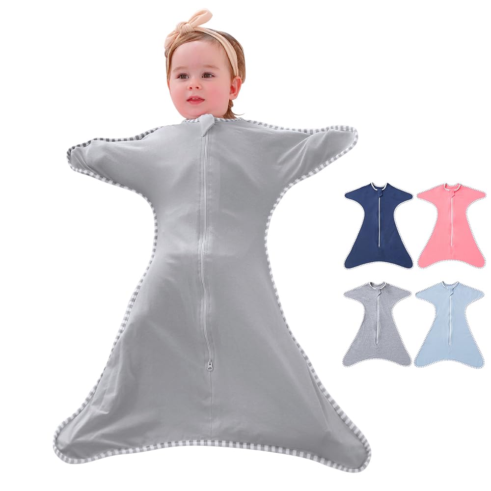 HINATAA Swaddle Wrap for Baby, Newborns Baby Swaddle Sack, Baby Swaddle Blankets Breathable Soft Premium Cotton for Kids Aged 0-3/3-6 Months (Grey, 0-3 months)