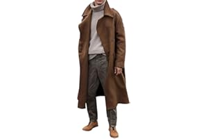 RINTONIX Men's Oversized Notched Long Faux Wool Blend Trench Coat Single Breasted Knee Length Lapel Winter Jacket