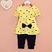 XILALU New Baby Sets Heart-Shaped Print Bow Cute 2PCS Kids Set T Shirt + Pants (6-12M, Yellow)