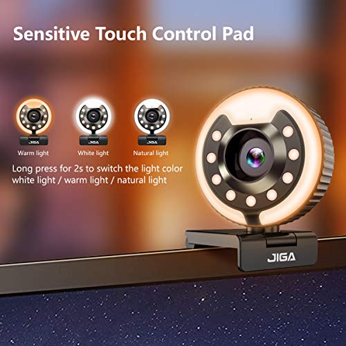 2021 JIGA HD 1080P Webcam with Microphone,Ring Light,Plug and Play,Adjustable Brightness,Advanced Auto-Focus,Privacy… - Image 3