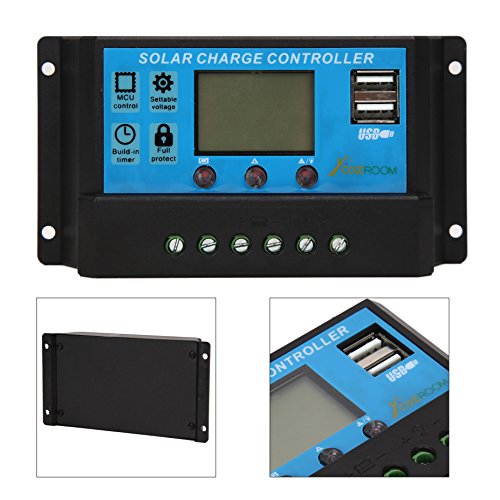 CoZroom LCD Solar Charger Controller/Regulator with Intelligent Dual USB Port, 20A 12V/24V