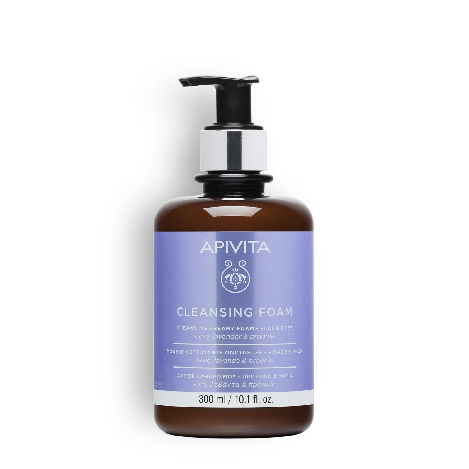 Apivita Face Cleansing Foam for Face & Eyes 300ml - Foaming Facial Cleanser & Makeup Remover - Natural Face Wash with Lavender, Olive and Propolis - Gently Cleanses, Hydrates, Antioxidant Protection