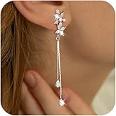 Awinesn Clip on Earrings for Women Cubic Zirconia 925 Sterling Silver Plated Long Tassel Dangle Drop Clip Earrings Non Pierced Earrings for Women Jewelry Gifts Wedding Party