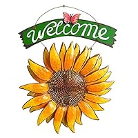 Rainbow Handcrafts Large Metal Sunflower Butterfly Welcome Sign Front Door Decor Hanging Vintage Iron Sunflower Outdoor Wreath Decorative Door Porch Bar Cafe Shop Store