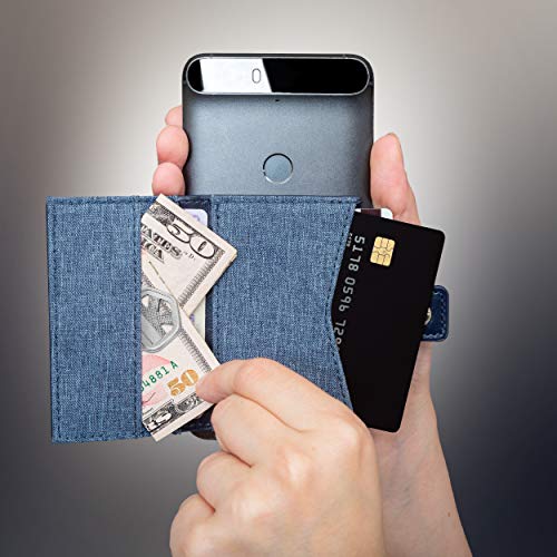 Cell Phone Card Holder Stick on Wallet Phone Pocket for iPhone, Android and All Smartphones (Sea Blue)