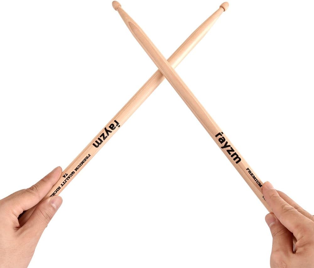 rayzm Drum Sticks 7A, Solid American Hickory Drumsticks/Beater Sticks, Wood Tips - Image 4