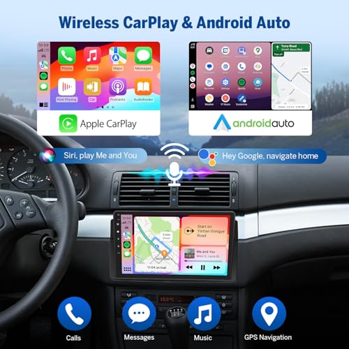 Eonon 9 inch Android 14 Compatible with BMW E46 3+32GB GPS Sat Nav CarPlay Android Auto MirrorLink screen mirroring Bluetooth DSP USB RCA Backup Camera support DAB+ OBDII Car Radio Stereo E46X7