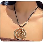 GIGB PBDK Chunky Gold Spiral Pendant Necklace for Women Leather Rope Hammered Heart Swirl Drop Necklaces Personality Vaction Holiday Statement Jewelry
