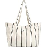 Jeelow Large Striped Or Patterned Canvas Tote Bag for Women Men Shoulder Handbag with Zipper Pocket Travel
