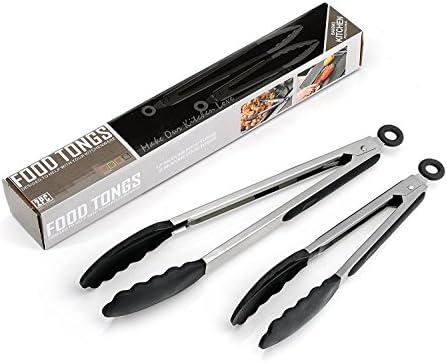 Silicone Kitchen Tongs,Set of 2 - 9, 12 Inch, Non- Stick,Stainless Steel, Heat Resistant Cooking Tongs For BBQ,Cooking,Salads,Serving and Fish Turning(Black)