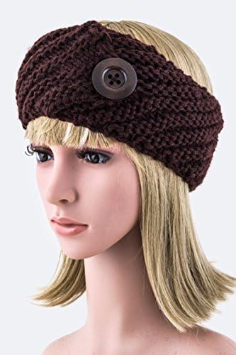 Chic Chelsea Button Accent Stretch Headband (Coffee)