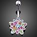 Chinatera Crystals Set Flower Hinged Barbell Dangle Belly Button Ring Navel Body Jewelry Belly Button Ring Flower Belly Ring