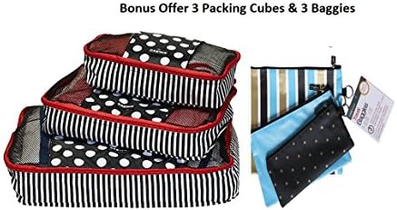 ORB Travel Bonus Pack 6pc set includes 3 Packing Cubes and 3 Storage Baggies (PC310-BlueBaggie)