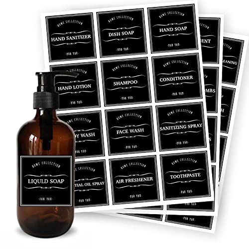 36 Pieces Waterproof Label for Bottles, Retro Farmhouse Hand Soap Dispenser Label Stickers for Bathroom, Kitchen, Dish, Lotion Dispenser, Shampoo Conditioner, 2.75 x 2.83 Inch (Black)