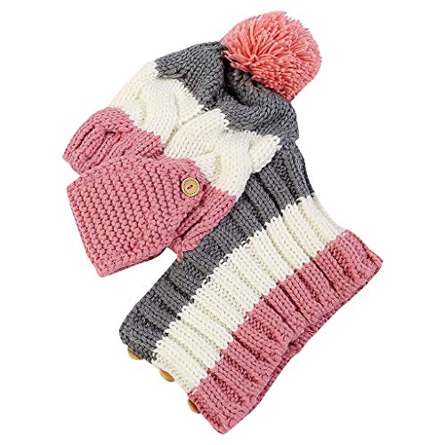 Fleece Lined Women Knit Beanie Scarf Mouth Mask Set for Girl Winter Ski Hat with Pom Pom Thicken Ski Earmuffs Cap