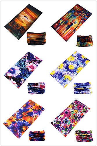 KINGREE 6PCS Outdoor Magic Scarf, High Elastic Womens and Mens Headbands with UV Resistance, Headscarves, Headwear, Mask (Oil Painting)