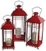Melrose Lantern, Metal & Glass, Set of 3, Red, Candle Lantern Rustic Farmhouse Decor for Patio, Deck and Garden Tabletop and Hanging Outside Light