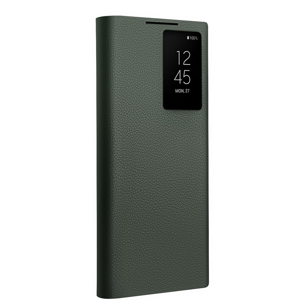 fake action Genuine Leather Smart Case for Samsung Galaxy S23 Plus Light Phone Cover with Luxury Business Smart View Case (Only for S23 Plus Green)