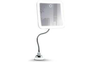 Fancii 10x Flexible Magnifying Mirror with 3 LED Light Settings, Rechargeable - Gooseneck Lighted Makeup Mirror for Bathroom,