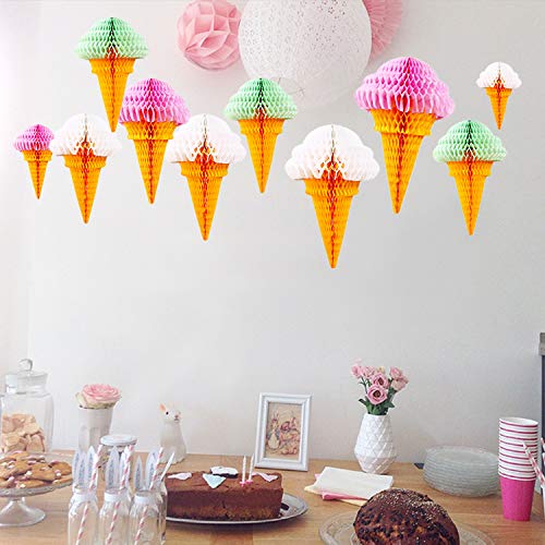 image for PARLAIM 1588 Set of 16 Party Hanging Ice Cream Paper Pom Poms Honeycom