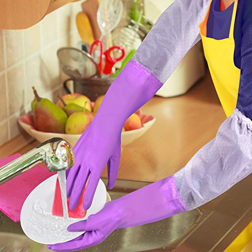 Reusable Dishwashing Cleaning Gloves with Latex Free, Long Cuff,Cotton