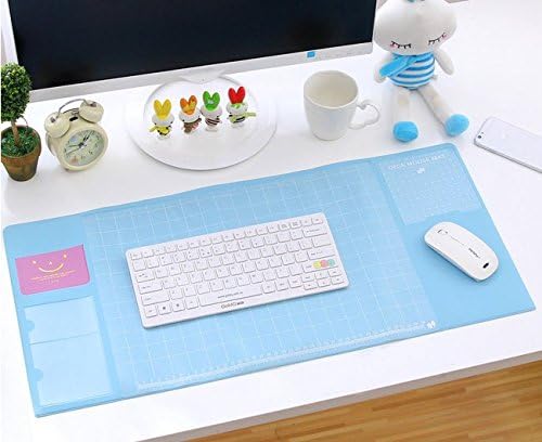 Large Size Anti-slip Desk Mat Desk Mouse Pad Waterproof Desktop Mat with Pockets Protector and Dividing Rule Scale(Various Color) (light blue)