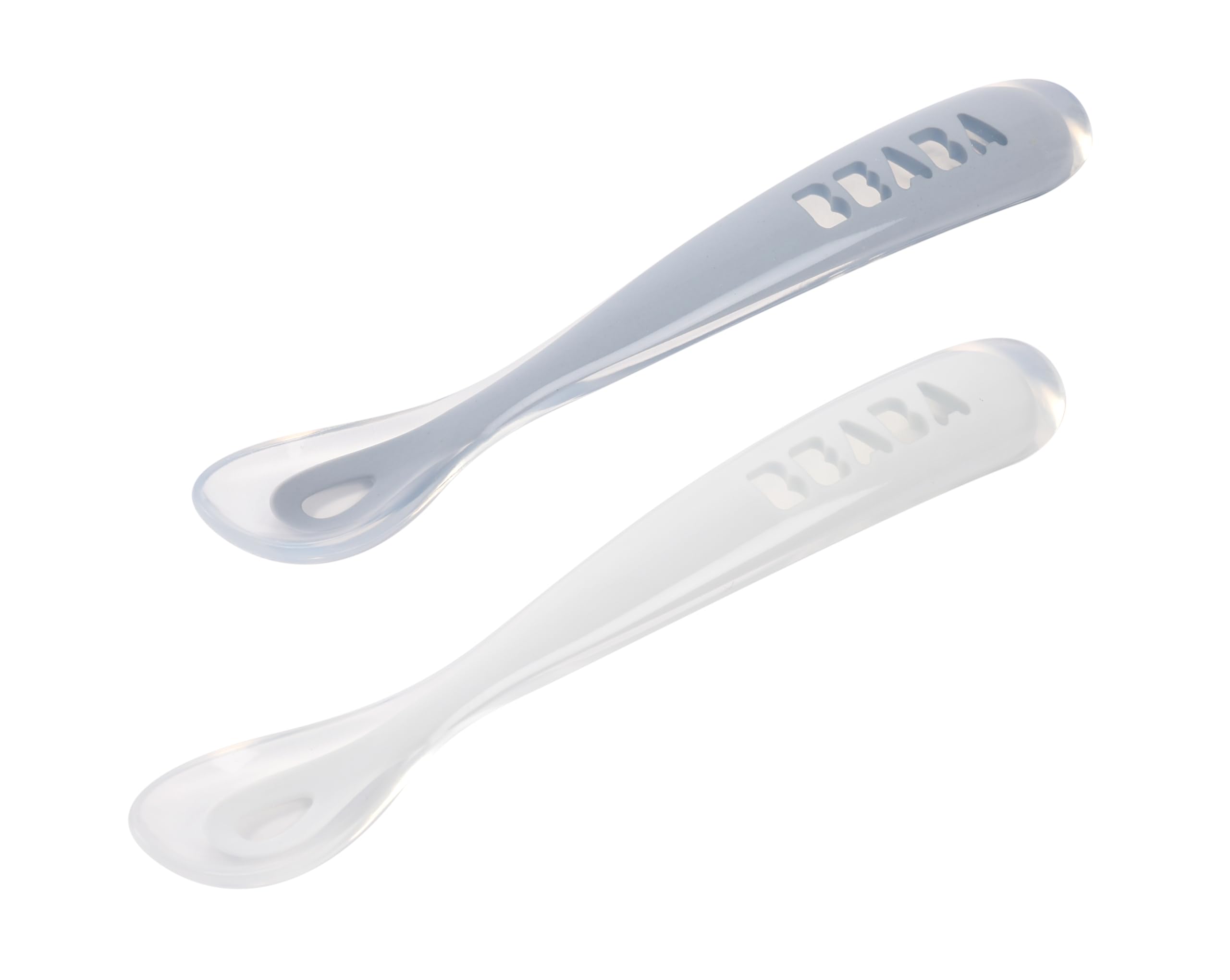 BÉABA - Baby Spoons - Silicone weaning spoon - Set of 2 - 1st stage - With carrying case - Blue