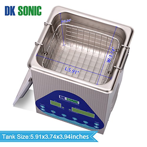 Lab Large Ultrasonic Cleaner Heated - DKSONIC 2L 60W with Basket and Digital Timer for Parts Jewelry Gun Brass Eyeglass Ring Carburetor Contact Lens Injector Glasses Record Diamond Circuit Board