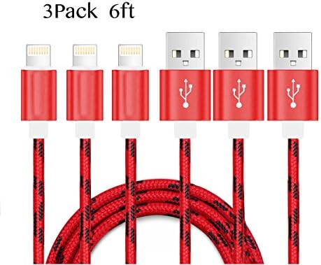 VVinRC 4Pack 6FT Nylon Braided Lightning to USB Cable Charging Charger for iPhone X/8/8 Plus/7/ 7 Plus/ SE/ 6s/ 6 /6 Plus/ 6s Plus/ 5s/ 5c/ 5/ iPad Air/ Mini/ iPod Nano/ Touch (2M3P-RED)