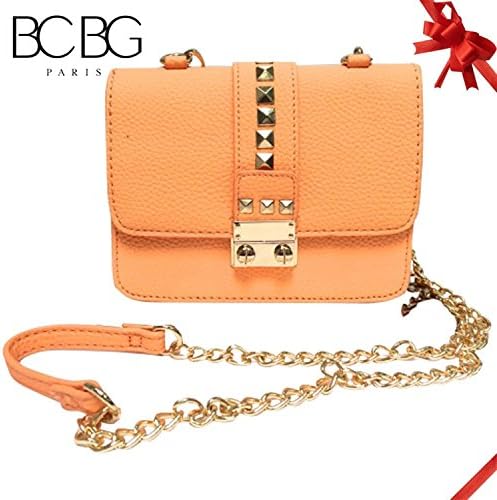 BCBG Paris Womens Faux Leather Studded Caviar Crossbody Handbag