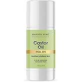 Majestic Pure Organic Castor Oil Roll-on 100% Pure - 1.7 Fl Oz | Cold Pressed- Hexane &amp; Mess Free Roller Bottle for Scalp treatment, Skin, Hair, Eyebrows &amp; Eyelashes - Belly &amp; Body Care