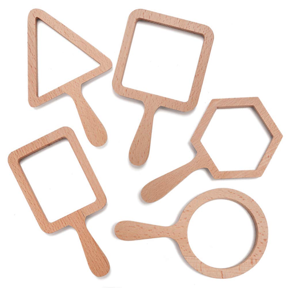 Yellow Door Natural Shape Viewers | Set of five FSC Wood viewers | square, rectangle, circle, triangle, hexagon | Nature Play | Forest School for kids age 2 3 4 5 | Outdoor Early Educational Toys
