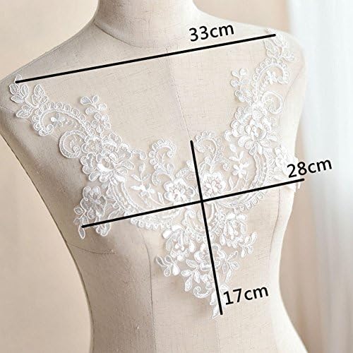 Grace Ivory Corded Embroidery lace Bridal Lace Trim Chest Lace Applique Trim for Bridal Gown by 2 Pieces