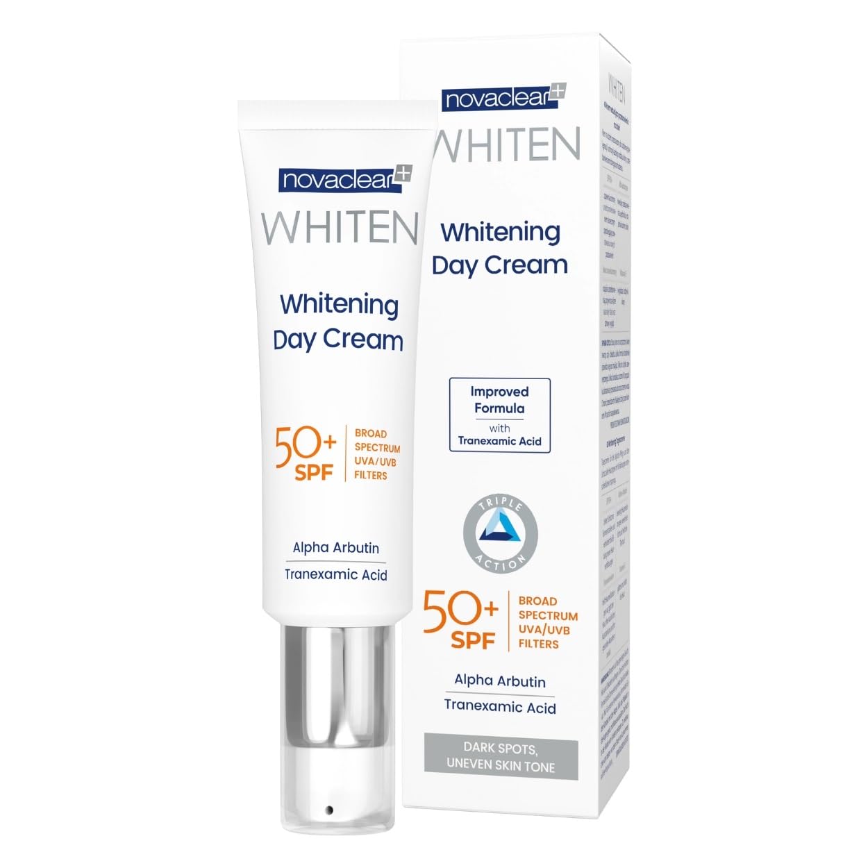 Novaclear WHITENING DAY CREAM- Skin Lightening Cream with Alpha Arbutin, Tranexamic Acid and SPF 50 for all skin tones, reduces hyperpigmentation and effectively protects the skin from UV radiation.