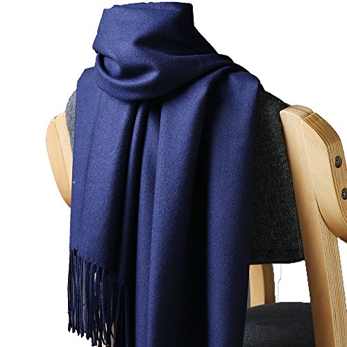 Womens Pashmina Shawl Wrap Scarf - Ohayomi Solid Color Cashmere Stole Extra Large 78"x28" (Navy)