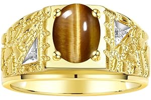 Rylos Mens Rings Yellow Gold Plated Silver Designer Nugget Ring Oval 9X7MM Gemstone & Diamonds Rings Color Stone Birthstone Birthstone Rings For Men, Men's Rings, Silver Rings, Sizes 8,9,10,11,12,13