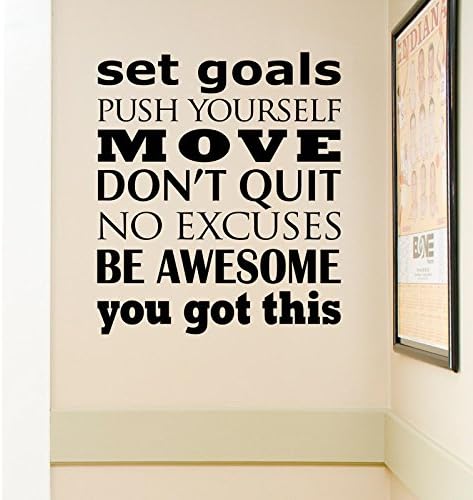 Fitness Wall decal Set goals - Push Yourself - No Exercise Be Awesome - fitness motivation Wall Decal Vinyl Sticker (Black,34X39 Inch)