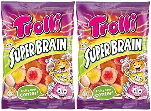 Trolli Super Brain Gummies Pack of 2 - Sour Filled Fruit Gum