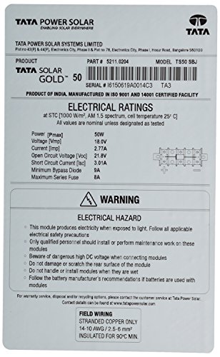 Tata 50 Watt Silicon Solar Panel Amazonin Garden Outdoors