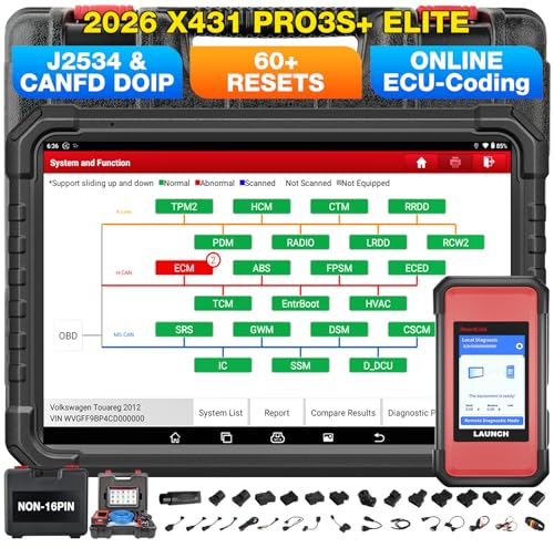 LAUNCH X431 PRO3S+ Elite SmartlinkC2.0 Car Diagnostic Case with CANFD/DOIP/J2534 Bi-Directional Topology OE, Car Diagnosis with 60+ Reset ECU Coding AutoAuth FCA Guide V.A.G