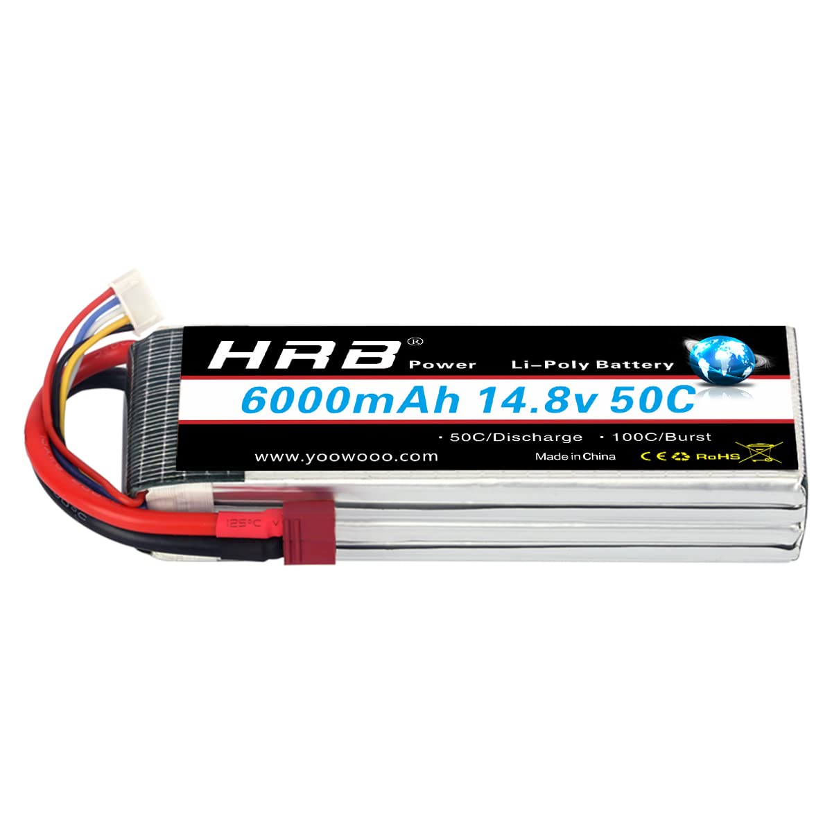 HRB 14.8V 6000mAh 4S 50C RC Lipo Battery with Deans T Plug for RC Helicopter RC Airplane RC Car RC Truck RC Boat Remote Control Traxxas Xmaxx