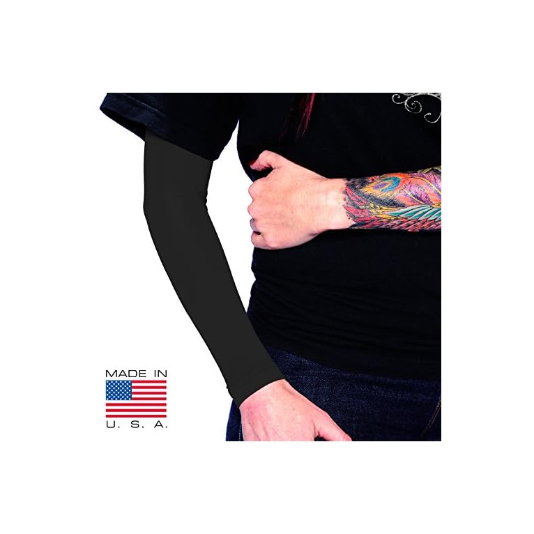 Black Full Arm Tattoo Cover Up Sleeve by Tat2X Cover Up Tattoos at Work or School Made in
