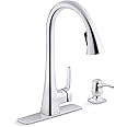 KOHLER R26281-SD-CP Maxton Touchless Pull-Down Kitchen Faucet with Soap Dispenser, Kitchen Sink Faucet with Pull Down Sprayer, Touchless Activation Faucet, Polished Chrome